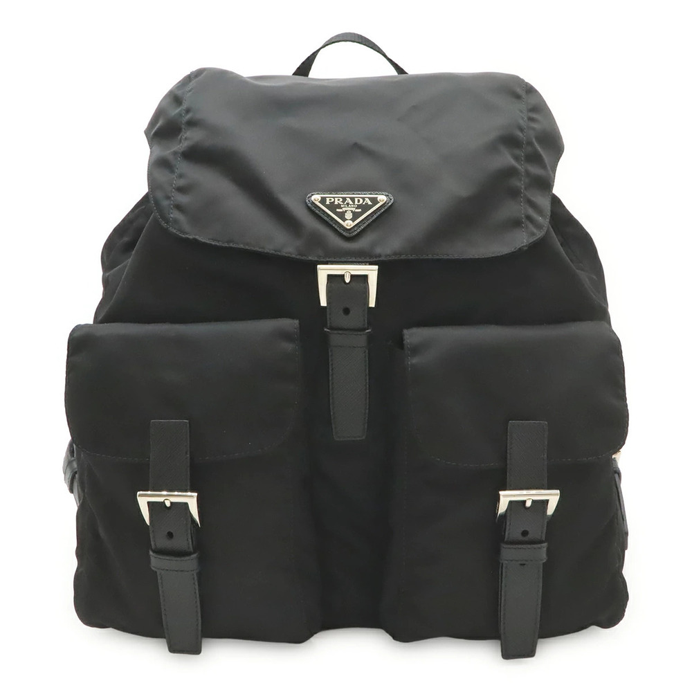 Prada Triangle Backpack Rucksack Daypack Leather Black Nero Black